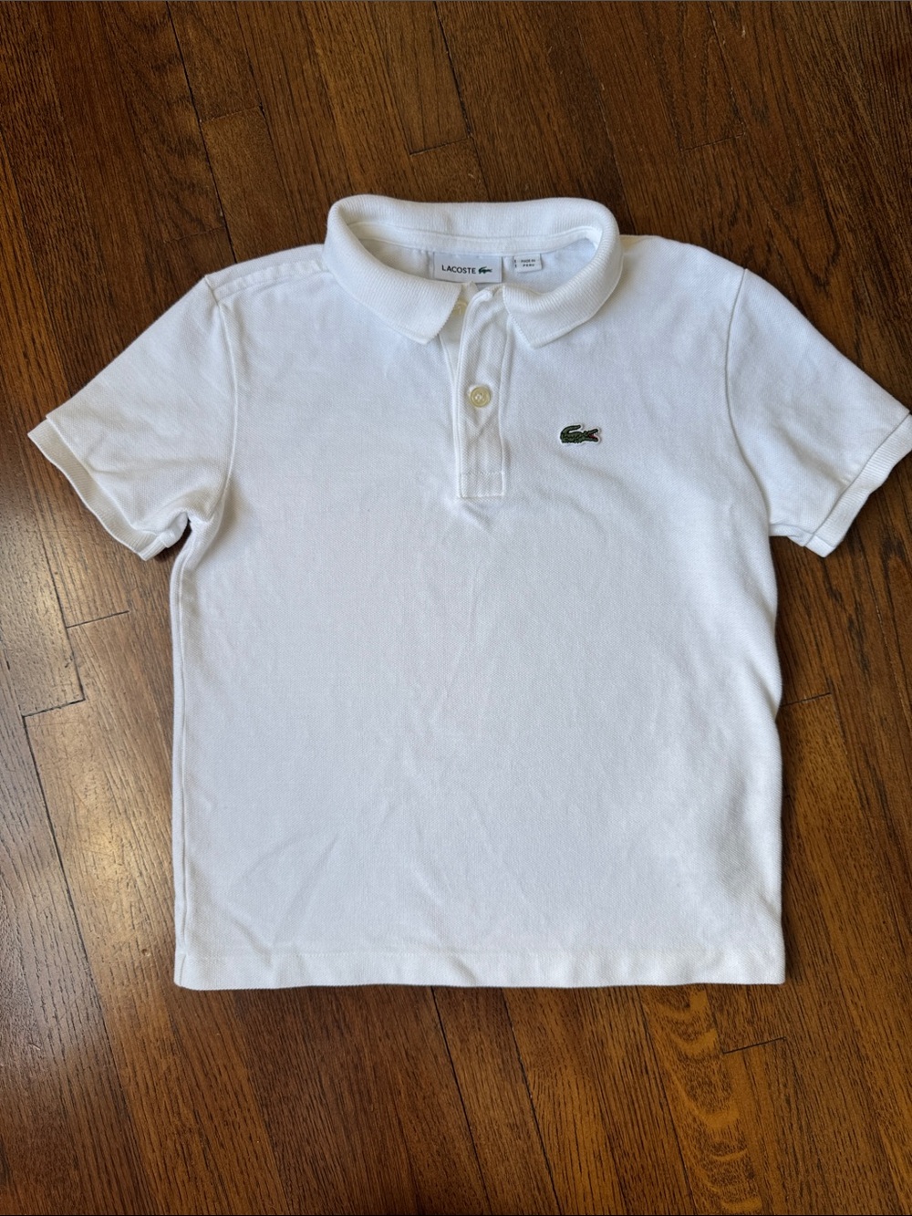 Lacoste boys white polo shirt, size 6